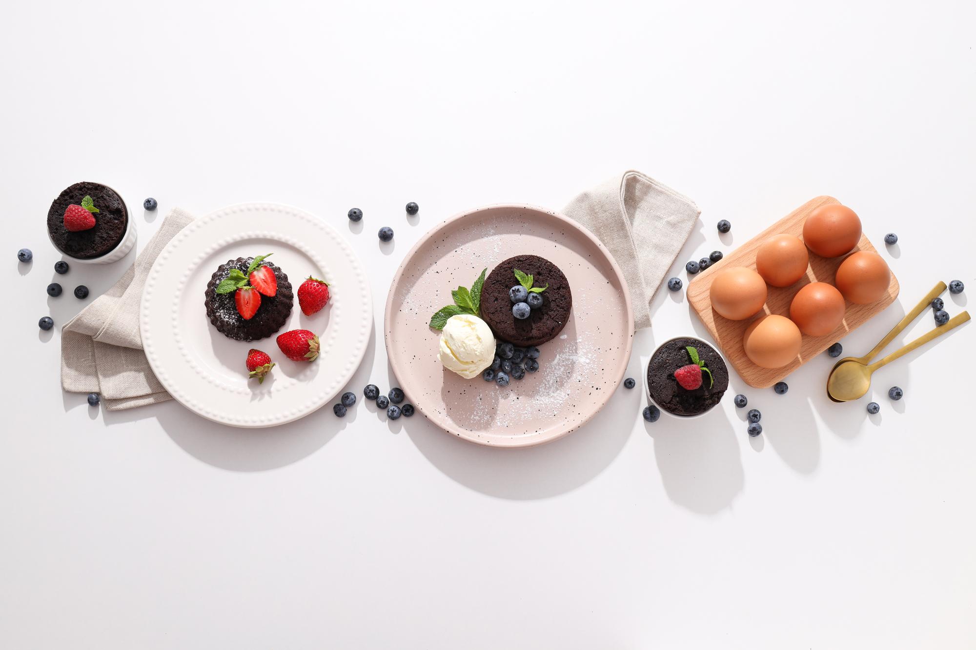 Set of plated dishes on wooden table